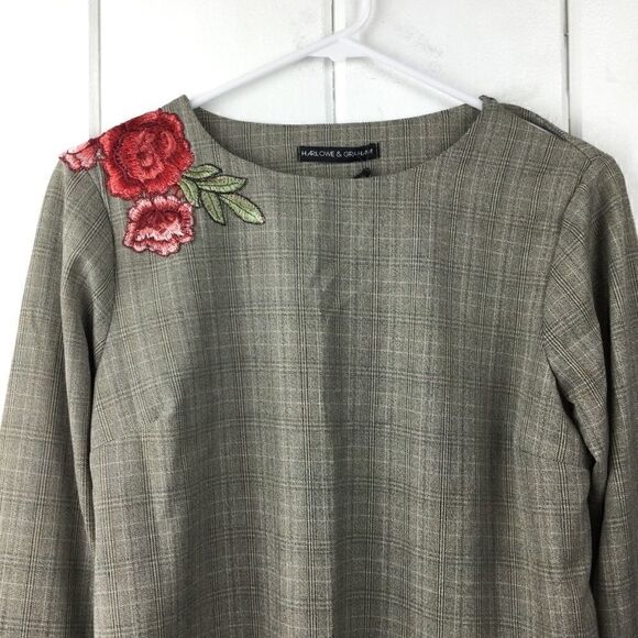 Harlowe & Graham Embroidered Top Tan Cream Floral Plaid, Size XS - Picture 5 of 14